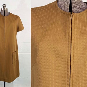 Vintage Brown Shift Dress 60s Mod Tan Coffee Teak 1960s Mini Mod Twiggy Short Sleeve Large XL image 1