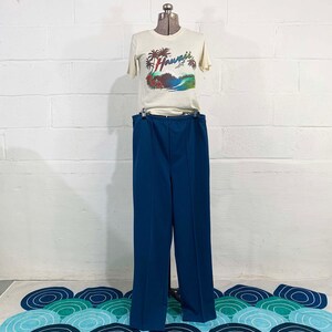 Vintage Haband Mod Pants Turquoise Teal Blue Pant Separates Wide Leg TV Movie Costume Dopamine Dressing 1960s Large 1970s image 2