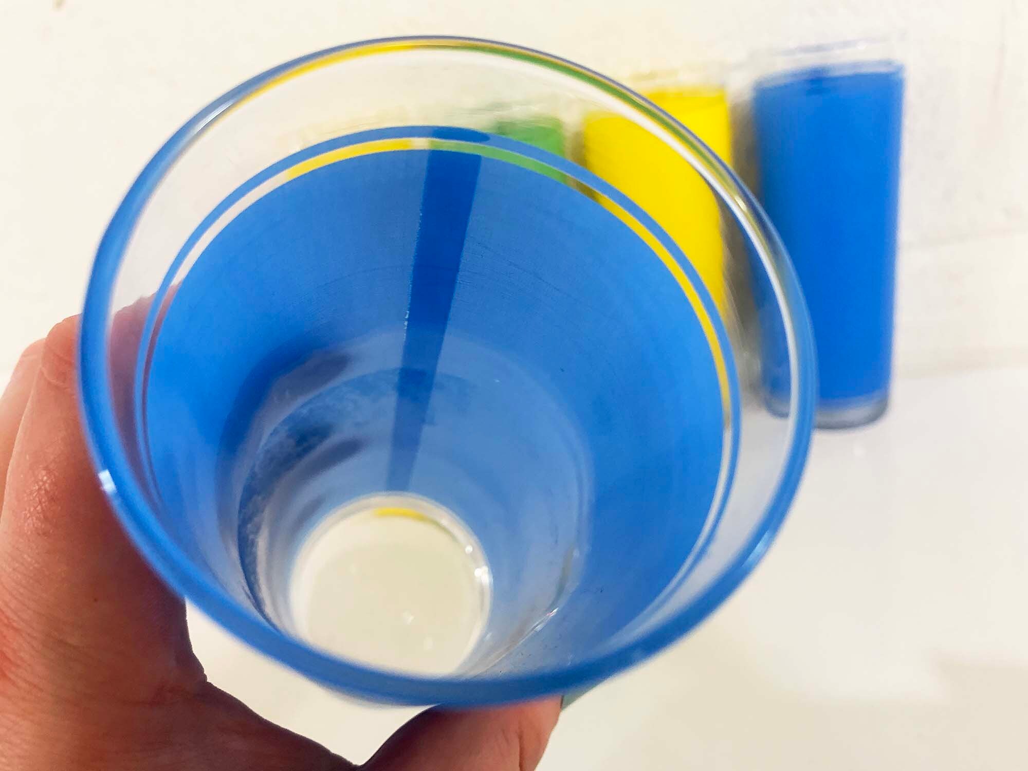 Vintage Federal Frosted Zombie Glasses Green Blue Yellow Set of 5