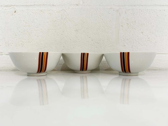 Vintage Cinnamon Stripe Bowls: Mid Century ABC Japan Bowl Set