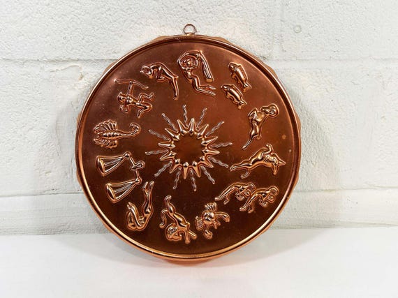 Vintage Zodiac Copper Mold Kitchen Wall Decor 12 Cup Astrology Mid-Century Decor 1970s