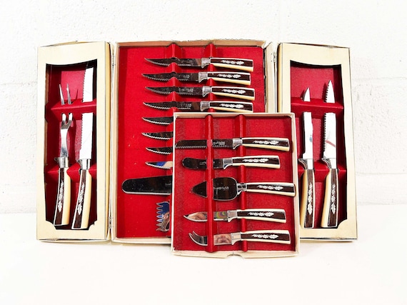 Vintage Sheffield Knives 19 Piece Presentation Set Housewarming Serving Stainless Steel Knife 1960s