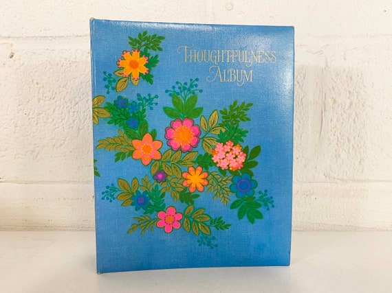 Vintage Hallmark Thoughtfulness Album Blue 60s MCM Mod Floral Spiral Scrapbook Flowers Memories Flower Power Gift 1960s
