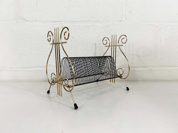 Vintage Gold Metal 45 RPM Record Rack - 1960s Vinyl Storage