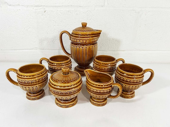 Vintage Royal Sealy Japan Coffee Set, Harvest Gold Teapot & Mugs