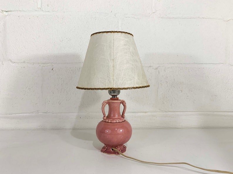 Vintage Small Pink Table Lamp Ceramic Light Decor MCM Rose Mid-Century Shade Accent Lighting Bedroom 1960s 1950s image 4