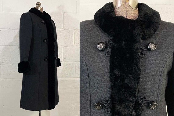 Vintage Charcoal Gray Winter Coat Faux Fur Trim Peacoat Jacket Hipster Mid century Mad Men Betty Meagan Draper Mod Satin Lining 1960s Large Etsy
