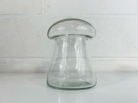 Vintage Mushroom Small Glass Terrarium 6" Apothecary Jar Libbey Display MCM Decor Mid-Century Kitchen Retro Kawaii Kitsch Cute Home 1970s