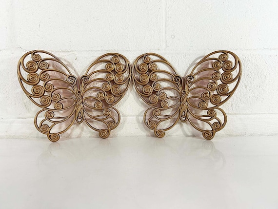 Vintage Gold Butterflies Burwood Plastic Butterfly Set of 2 Nursery 1970s 1976