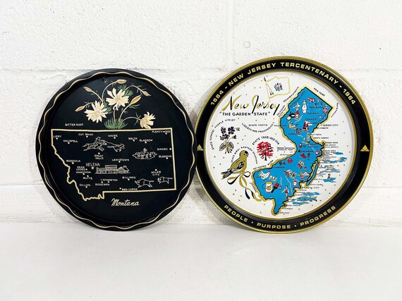 Vintage Souvenir State Drink Tray  Barware Map   Sold Individually   Montana New Jersey 1970s 1960s