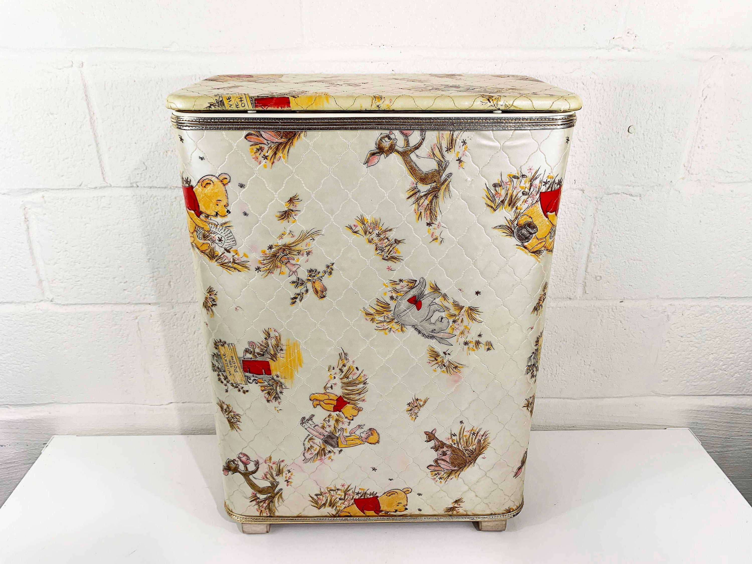 Vintage Classic Winnie the Pooh Wood Vinyl Clothes Hamper Bin