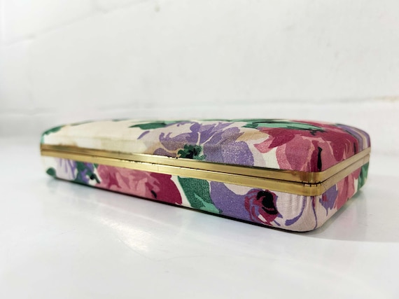Vintage Floral Jewelry Box Velvet Earring Ring Case Pink Blue Pastel Necklace Storage 1980s