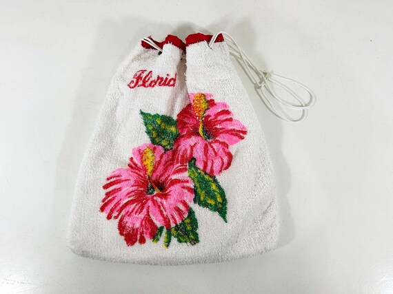 Vintage Florida Beach Bag Terry Cloth Towel Souvenir Cotton Swimming Pool Kid's Children's Cute Kitsch Kawaii Mid Century Hibiscus 1960s 60s