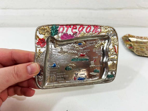 Vintage US State Souvenir Ashtray Dish Made in Japan Mid Century Travel Tchotchke 1970s