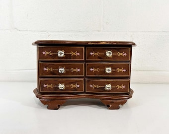 Vintage Mid-Century Jewelry Chest London Leather Co. Vanity Storage Music Box 1970s 1960s