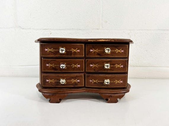 Vintage Mid-Century Jewelry Chest London Leather Co. Vanity Storage Music Box 1970s 1960s