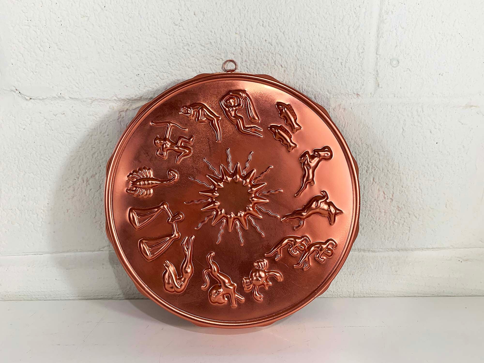 Vintage Copper Jello Mold Kitchen Wall Decor Zodiac Design 12 cup
