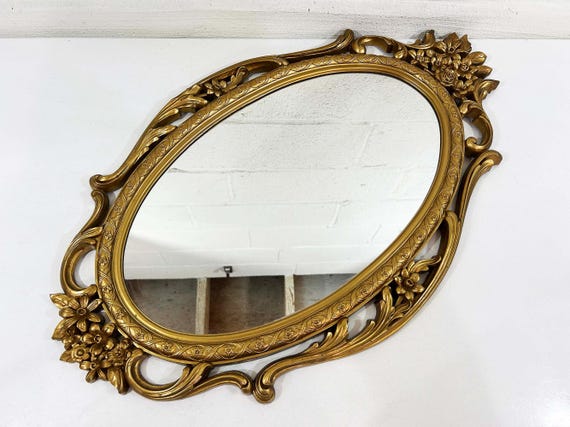 Vintage Ornate Gold Wall Mirror Oval Mid-Century Hollywood Regency Syroco Plastic 1960s 1965