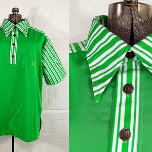 Vintage McDonald’s Uniform Polo Shirt 1976 Crest 1970s Green White Fast Food Costume Small Medium