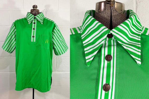 Vintage McDonald’s Uniform Polo Shirt 1976 Crest 1970s Kelly Green White Fast Food Restaurant Dead Stock NOS Deadstock 70s Small Medium
