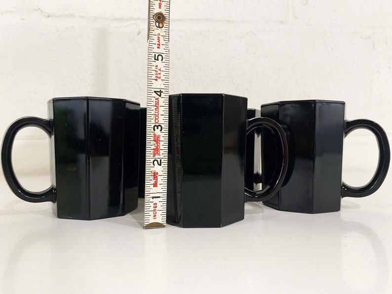 Vintage Onyx Glass Mugs Set of 5 Mug Coffee Milk Ebony Gothic Black Octagon Goth Minimal Minimalist French Design France Wedding Prop image 5