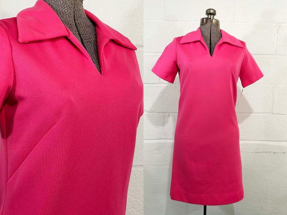 Vintage Barbie Pink Dress Mod Short Sleeve Shift  Twiggy Style 60s 1960s Medium