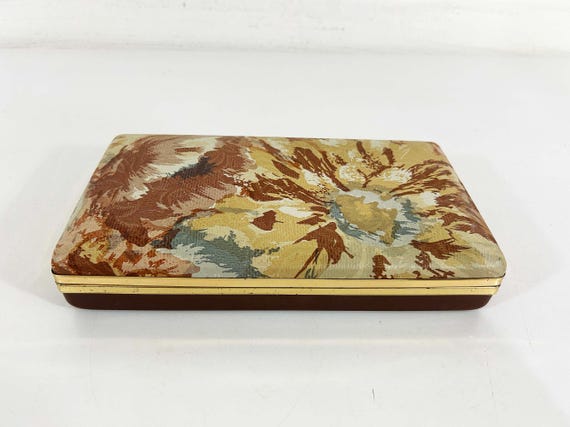 Vintage Mele Style Jewelry Box Velvet Earring Case Brown Yellow Gold Travel Hard Clamshell Retro Necklace Ring Storage 1960s