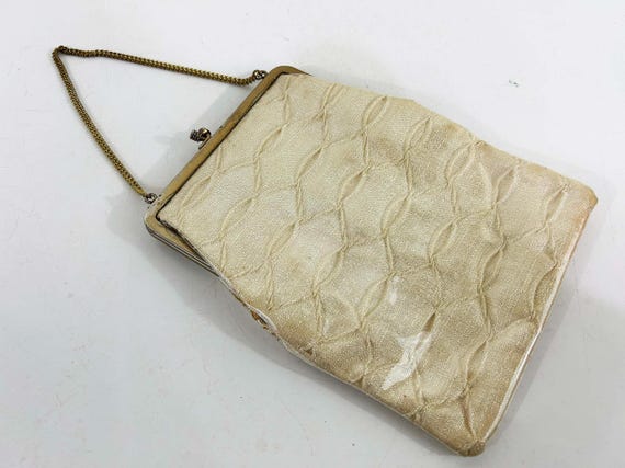 Vintage Mod Purse Chain Ivory Evening Cocktail Bag 1950s Handbag Kisslock 1960s