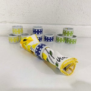 Vintage Napkin Rings Set of 10 Takahashi Porcelain Japan Ceramic Ring Blue Green Yellow Colorful White Dinner Table Party 1980s image 6