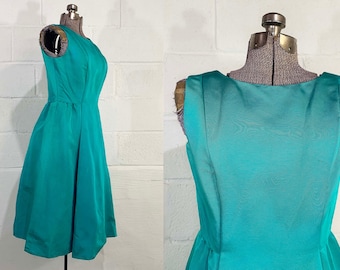 Vintage Dan Lee Cocktail Dress Blue Green Party Prom Sleeveless 1950s 1960s Aesthetic Mad Men Betty Draper Small Medium