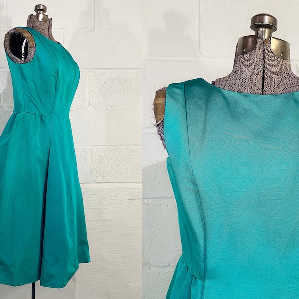 Vintage Dan Lee Cocktail Dress Blue Green Party Prom Sleeveless 1950s 1960s Aesthetic Mad Men Betty Draper Small Medium