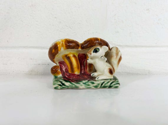 Vintage Mini Squirrel Planter Nature Mushroom Mushies Mushrooms Small Ceramic Pottery Bowl Pot Mid-Century 1950s 50s