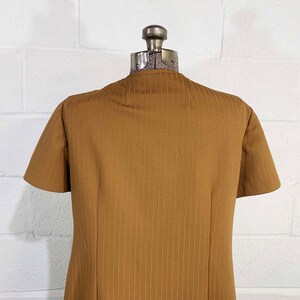 Vintage Brown Shift Dress 60s Mod Tan Coffee Teak 1960s Mini Mod Twiggy Short Sleeve Large XL image 7