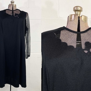 Vintage Black A-Line Dress Sheer Long Sleeves Cocktail Party New Year's Eve Wedding 1980s 80s Plus Curvy Volup XXL 1XL 1X 2XL 2X 3XL 3X image 1