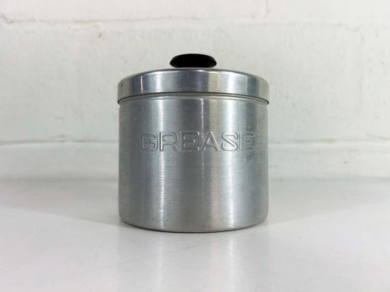 Vintage Aluminum Grease Canister Copper Lid Handle Metal Jar Retro Kitchen Art Deco 1950s 50s Strainer