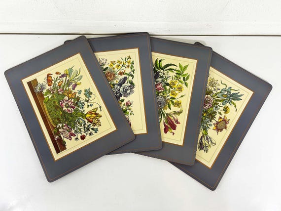 Vintage Floral Placemats Set of 4 Flowers Pimpernel Floral Array Acrylic Cork Backed Traditional Large Place Mats Botanical Cottagecore NOS