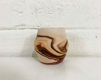 Vintage Nemadji Art Pottery Vase Swirl Mini Orange Brown 1970s