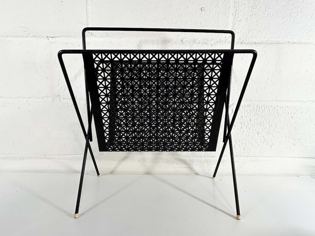 Vintage Magazine Rack Mid Century Black Mid-century Wire Basket 1950s ...