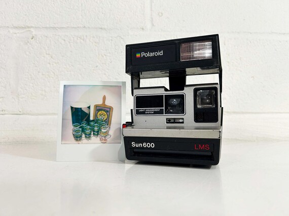 Vintage Polaroid Sun Camera 600 Flash LMS Instant Film Photography Tested & Working Black Gray 1980s