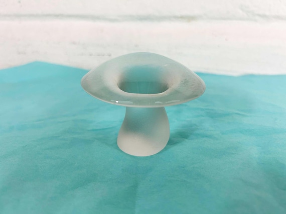 Vintage Glass Mushroom Viking Figurine Crystal Satin Frosted MCM Decor Mid-Century Retro Kawaii Kitsch Cute Home 1970s 1960s Rare HTF