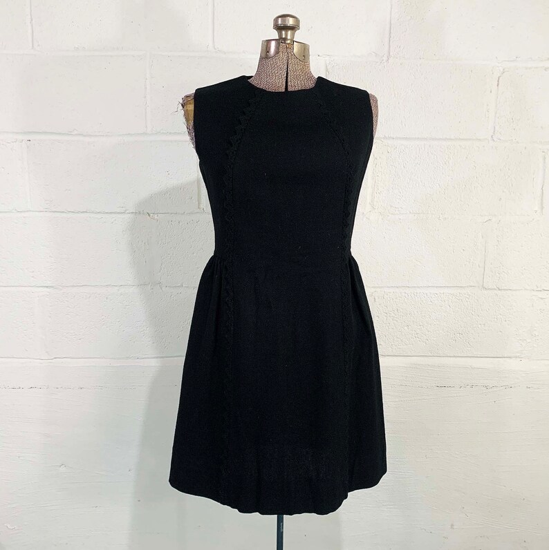 Vintage Black Party Dress Carol Rodgers Wool Skater 1960s 60s Sleeveless Boho Party Cocktail Goth Vamp New Year's Eve Small XS image 5
