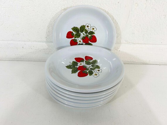Vintage Strawberry Side Plate Dessert Salad Bread Set of 8 McCoy Plates 1970s 1980s Stoneware