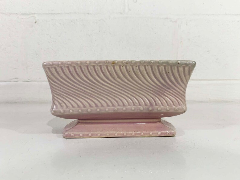 Vintage Pink McCoy Planter Art Deco Powder White Pedestal Ceramic Pottery Bowl Pot Mid-Century Pot MCM USA 1950s image 2