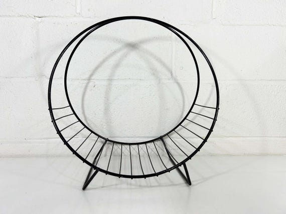 Vintage Mid-Century Modern Black Metal Magazine Rack