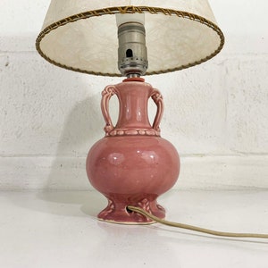 Vintage Small Pink Table Lamp Ceramic Light Decor MCM Rose Mid-Century Shade Accent Lighting Bedroom 1960s 1950s image 5