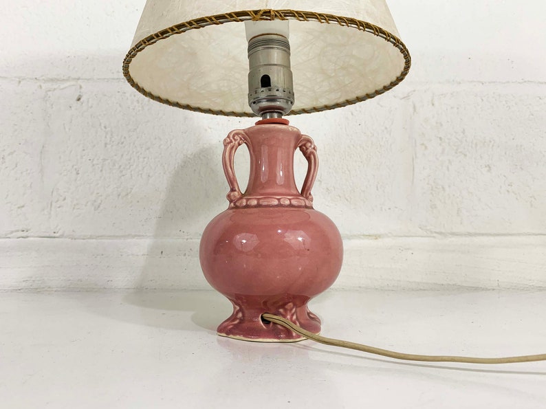 Vintage Small Pink Table Lamp Ceramic Light Decor MCM Rose Mid-Century Shade Accent Lighting Bedroom 1960s 1950s image 5