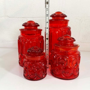 Vintage LE Smith Red Moon & Stars Glass Canisters Set of 4 Kitchen Canister Food Storage MCM Glassware 1960s Retro Cookie Jar image 10