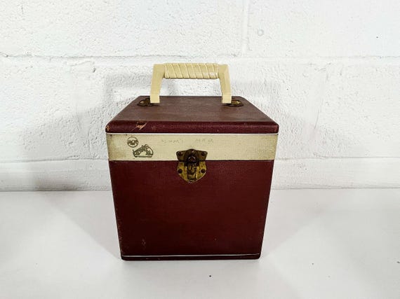 Vintage Wooden 45 Box Record Case Holder Storage Mid-Century Vinyl Records Music Musical Red White Westinghouse Plastic Handle Wood