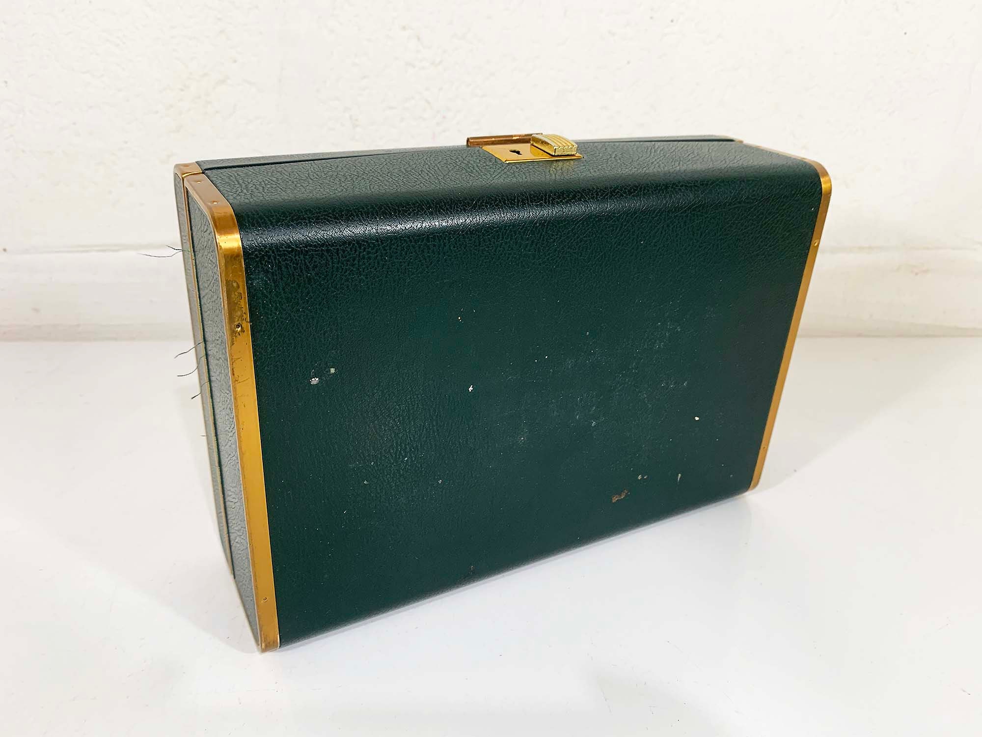 Vintage Green Farrington Jewelry Box Crushed Velvet Forest Gold Floral
