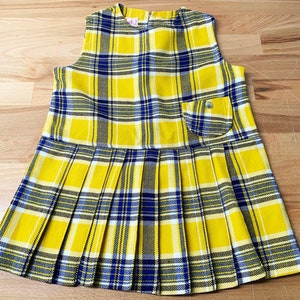 Vintage Children's Yellow Dress Plaid Pleated Skirt Kid's Sleeveless Girl's Dress Children Blue Navy 1960s 60s image 2